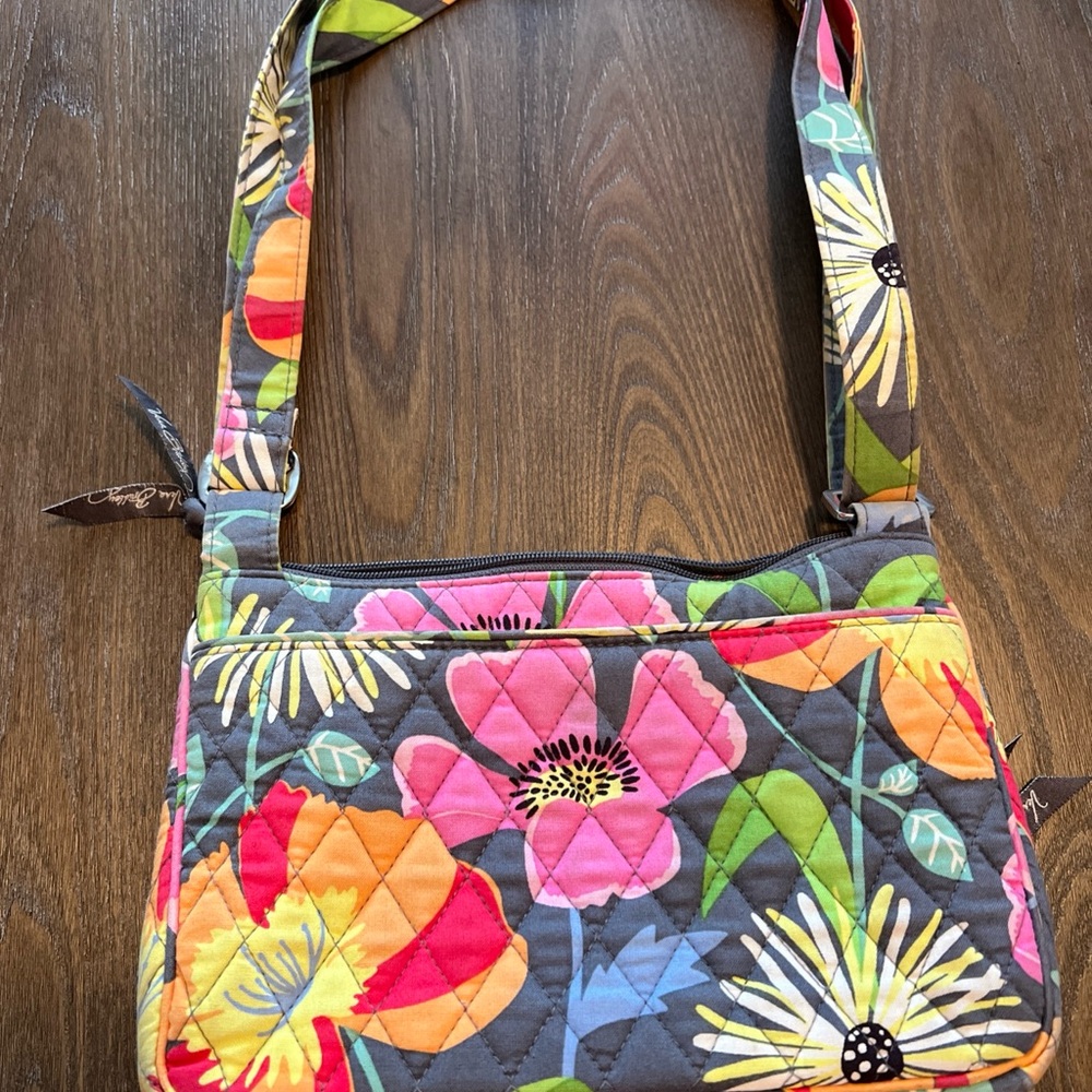 Vera Bradley Floral Quilted Crossbody Bag   Zipper with outside pocket   7” x 9”